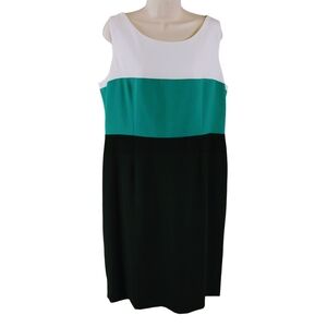 Kasper Colorblock Sleeveless Dress - White, Teal, and Black